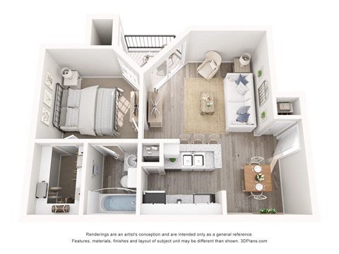a 3d floor plan of a bedroom with a bathroom